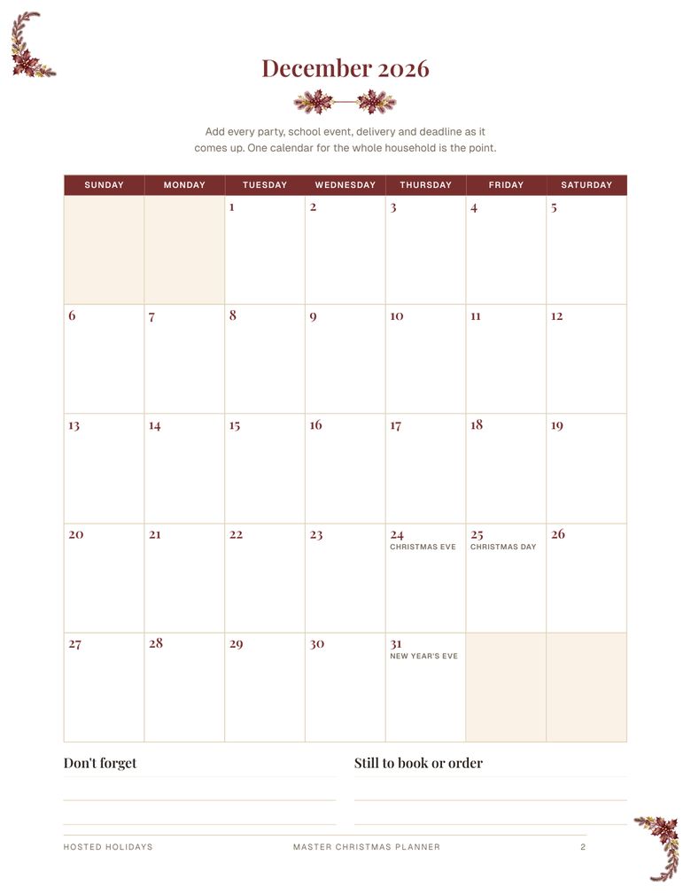 A page from the Master Christmas Planner