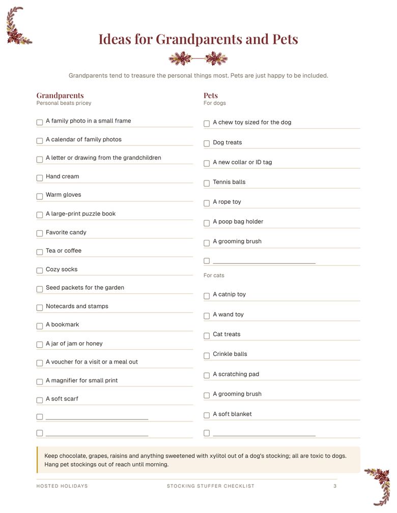 Page 3 of Stocking Stuffer Checklist