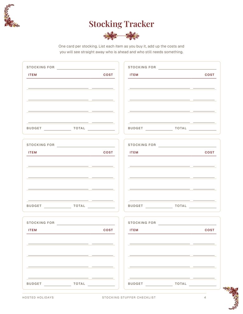 Page 4 of Stocking Stuffer Checklist