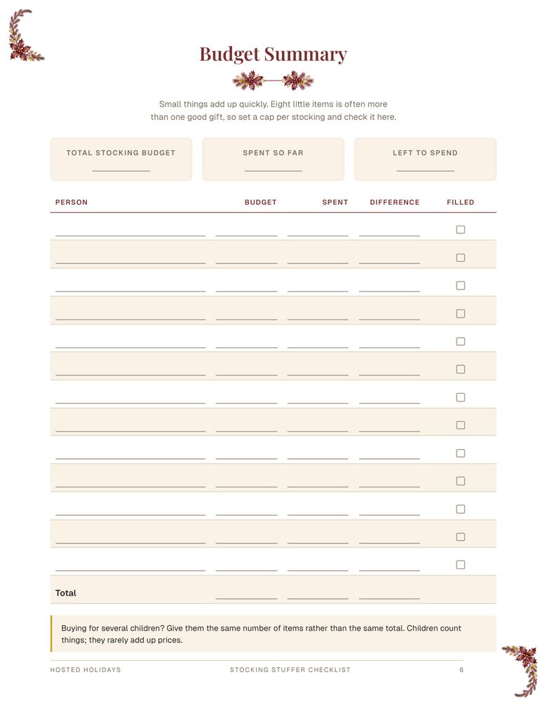 Page 6 of Stocking Stuffer Checklist