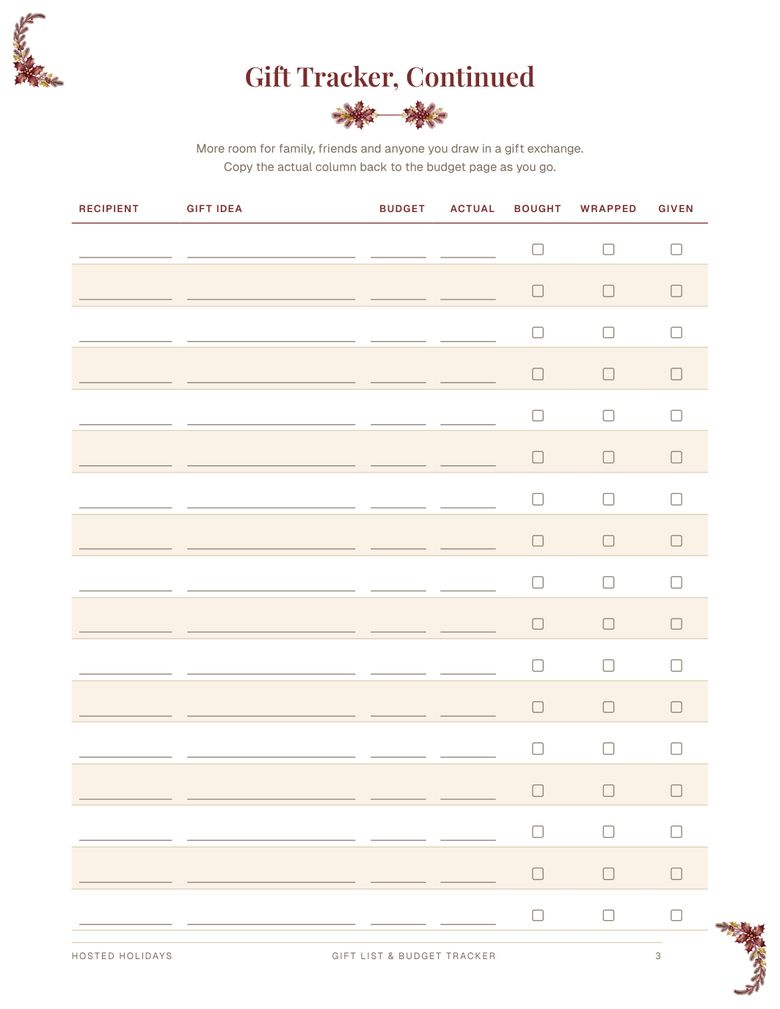Page 3 of Gift List & Budget Tracker