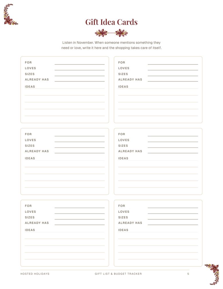 Page 5 of Gift List & Budget Tracker