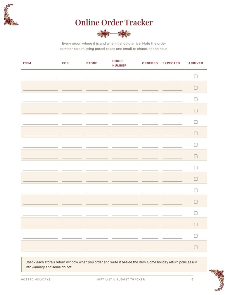 Page 6 of Gift List & Budget Tracker
