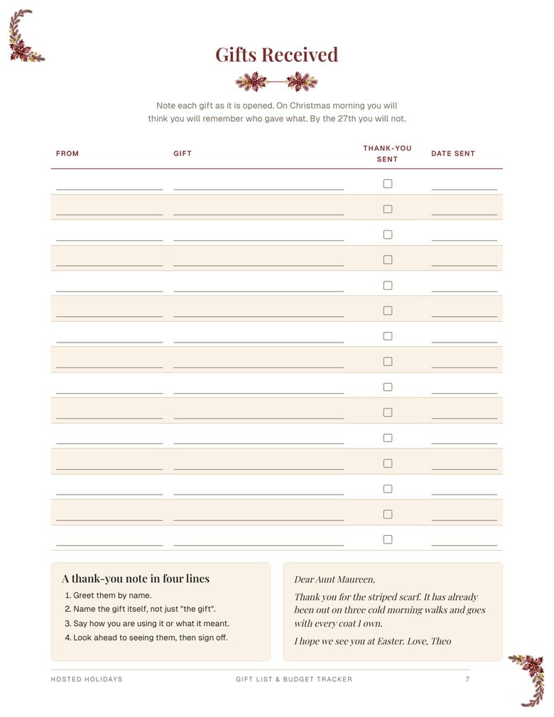 Page 7 of Gift List & Budget Tracker