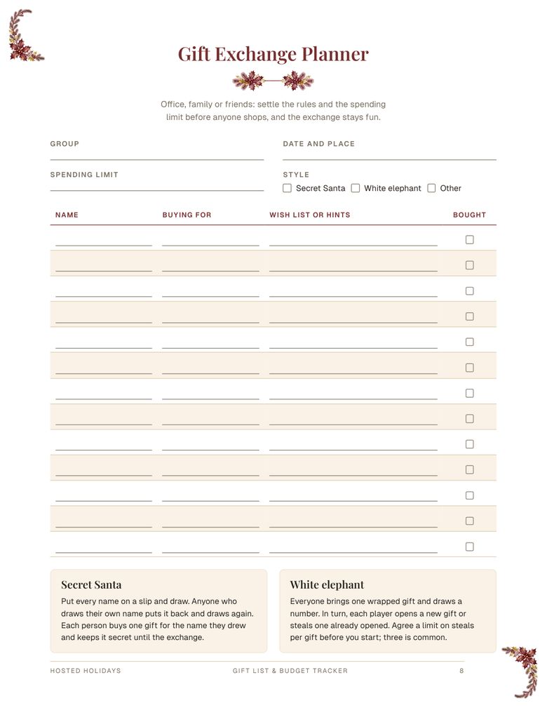 Page 8 of Gift List & Budget Tracker