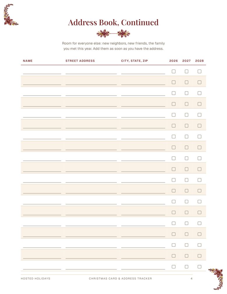Page 4 of Christmas Card & Address Tracker