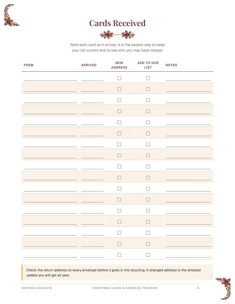 Page 5 of Christmas Card & Address Tracker