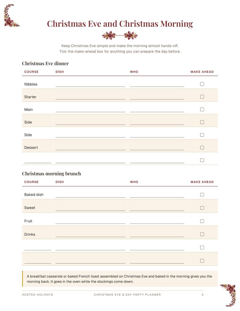 Page 3 of Christmas Eve/Day Party Planner & Schedule
