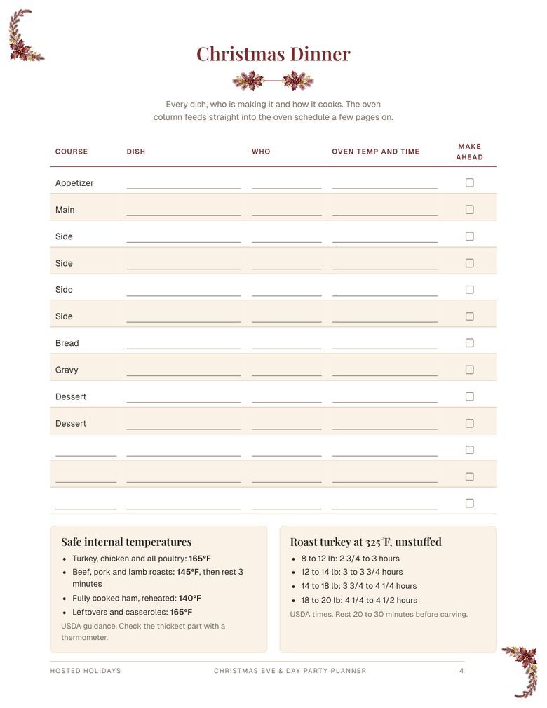 Page 4 of Christmas Eve/Day Party Planner & Schedule