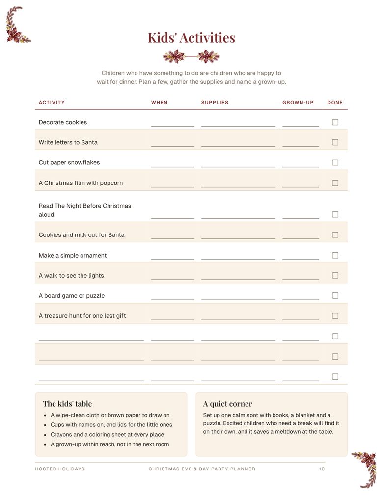 Page 10 of Christmas Eve/Day Party Planner & Schedule
