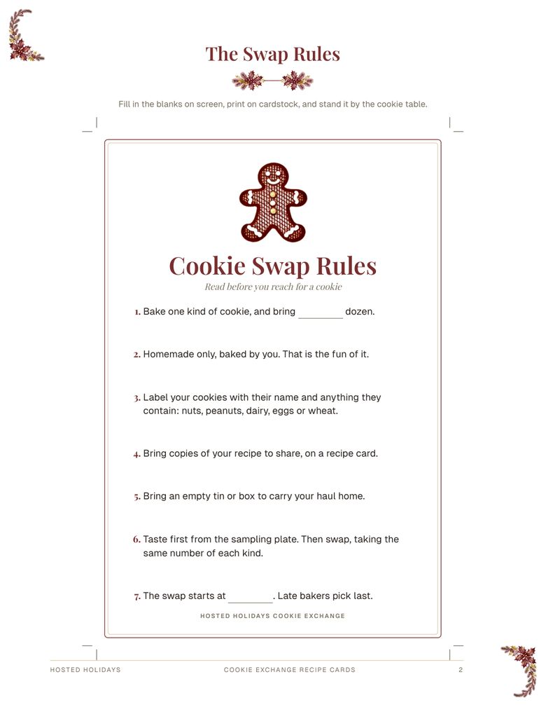 A page from the Cookie Exchange Recipe Cards