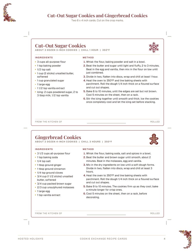 Page 4 of Cookie Exchange Recipe Cards