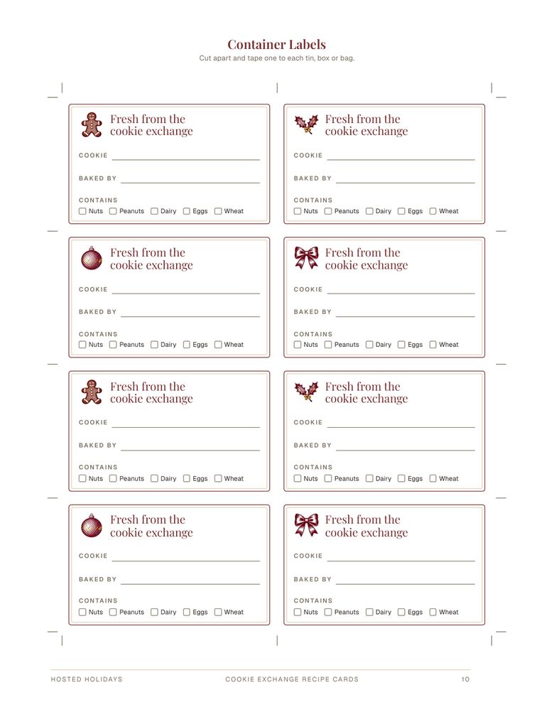 Page 10 of Cookie Exchange Recipe Cards