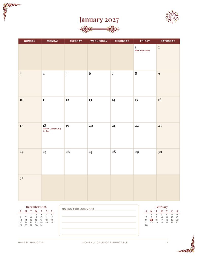 Page 3 of Monthly Calendar Printable