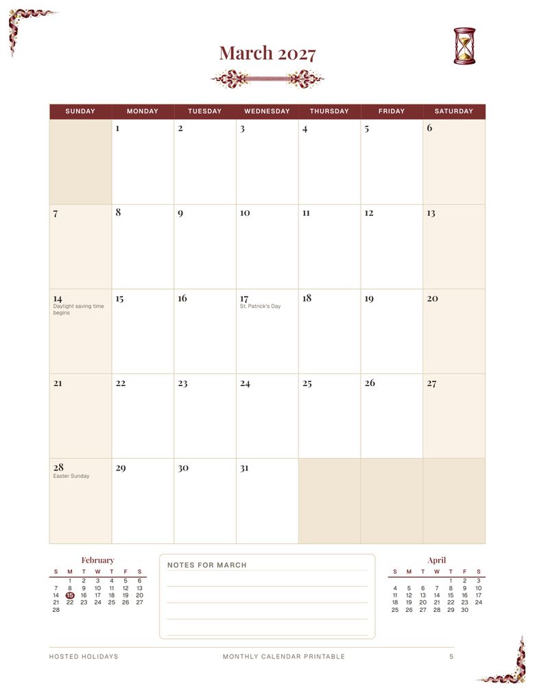 Page 5 of Monthly Calendar Printable