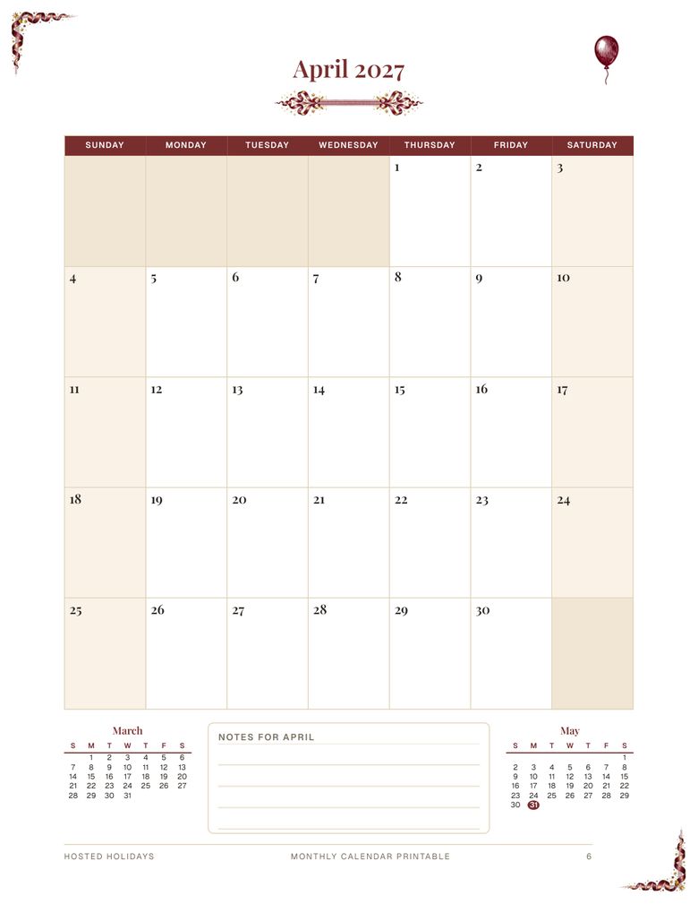 Page 6 of Monthly Calendar Printable