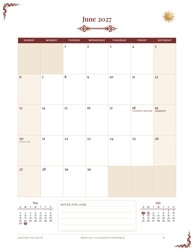Page 8 of Monthly Calendar Printable