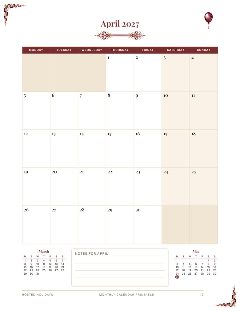 Page 19 of Monthly Calendar Printable