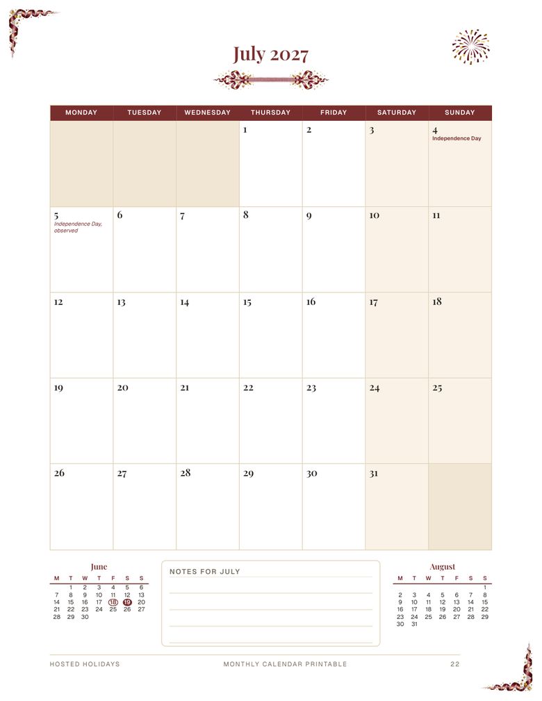 Page 22 of Monthly Calendar Printable