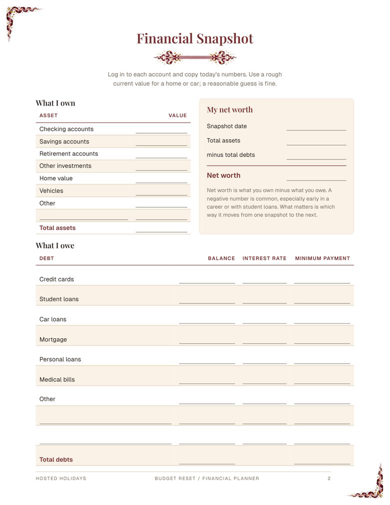 Page 2 of Budget Reset / Financial Planner