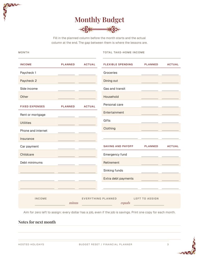 Page 3 of Budget Reset / Financial Planner