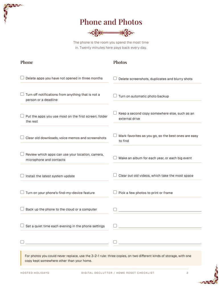 Page 2 of Digital Declutter / Home Reset Checklist