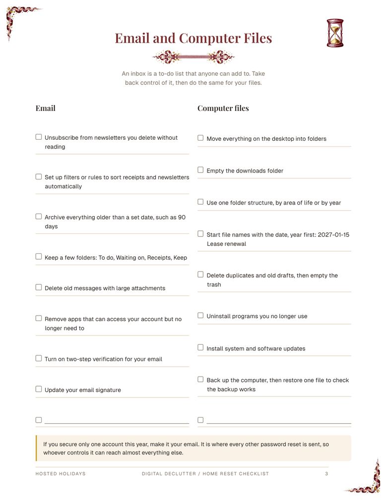 Page 3 of Digital Declutter / Home Reset Checklist