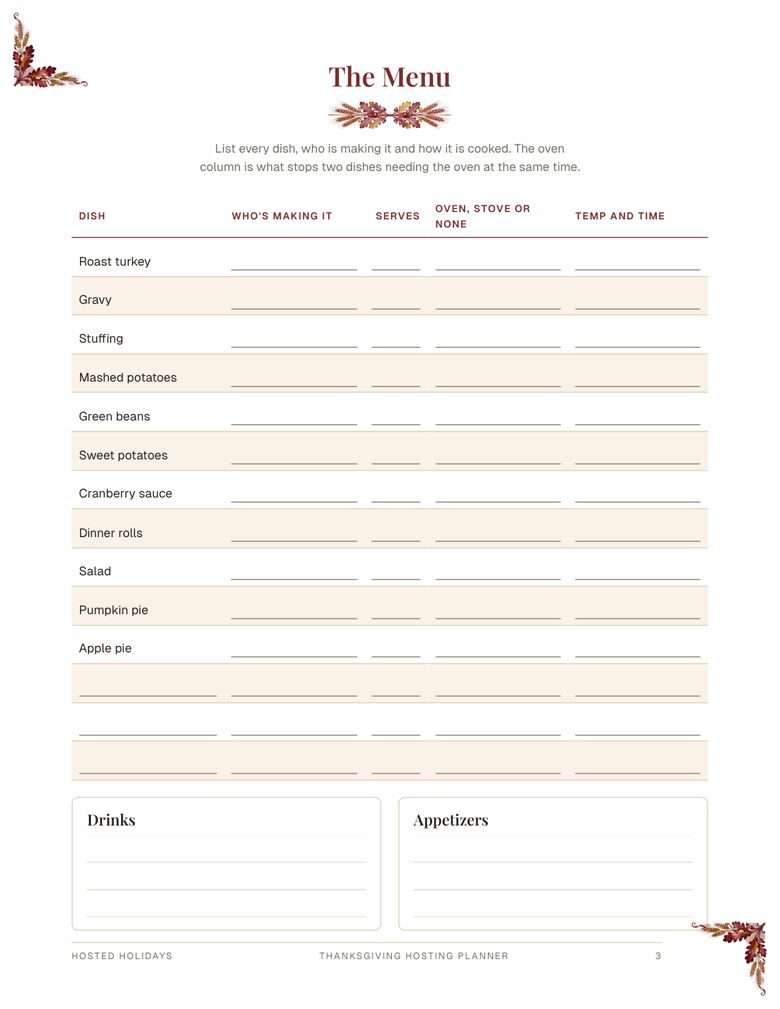 Page 3 of Thanksgiving Hosting Planner