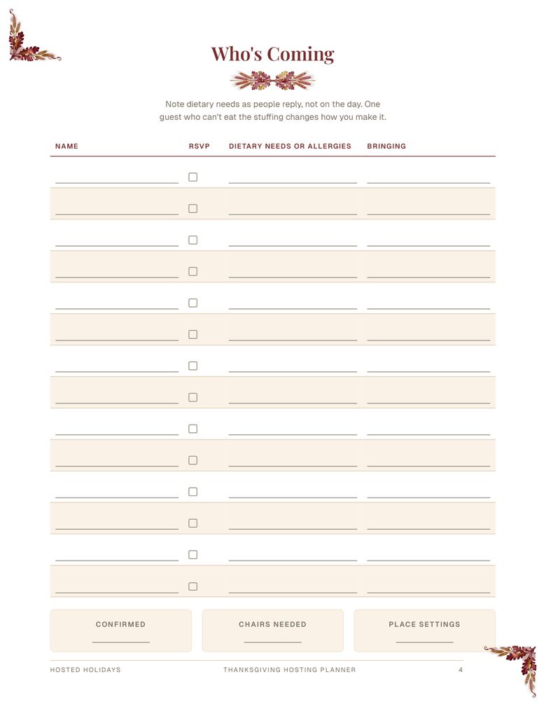 Page 4 of Thanksgiving Hosting Planner
