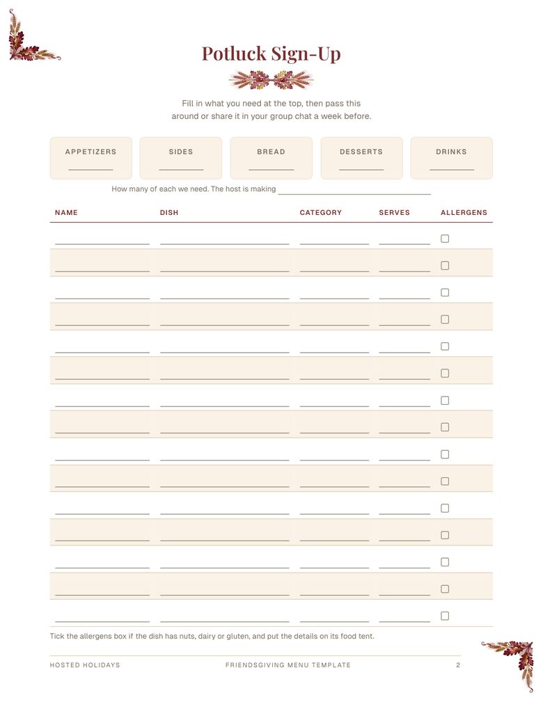 Page 2 of Friendsgiving Menu Template