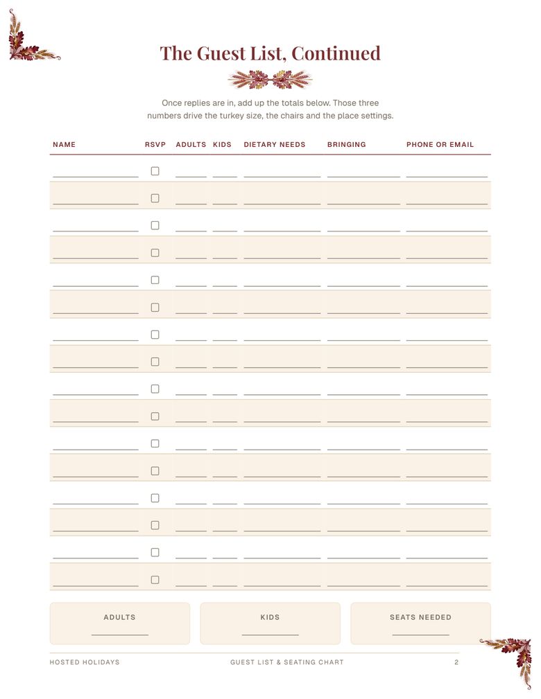 Page 2 of Guest List & Seating Chart