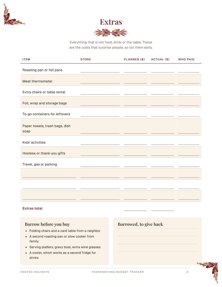 Page 4 of Thanksgiving Budget Tracker