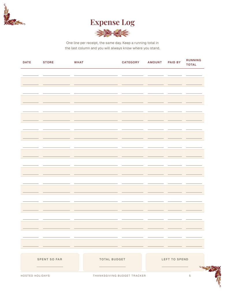 Page 5 of Thanksgiving Budget Tracker