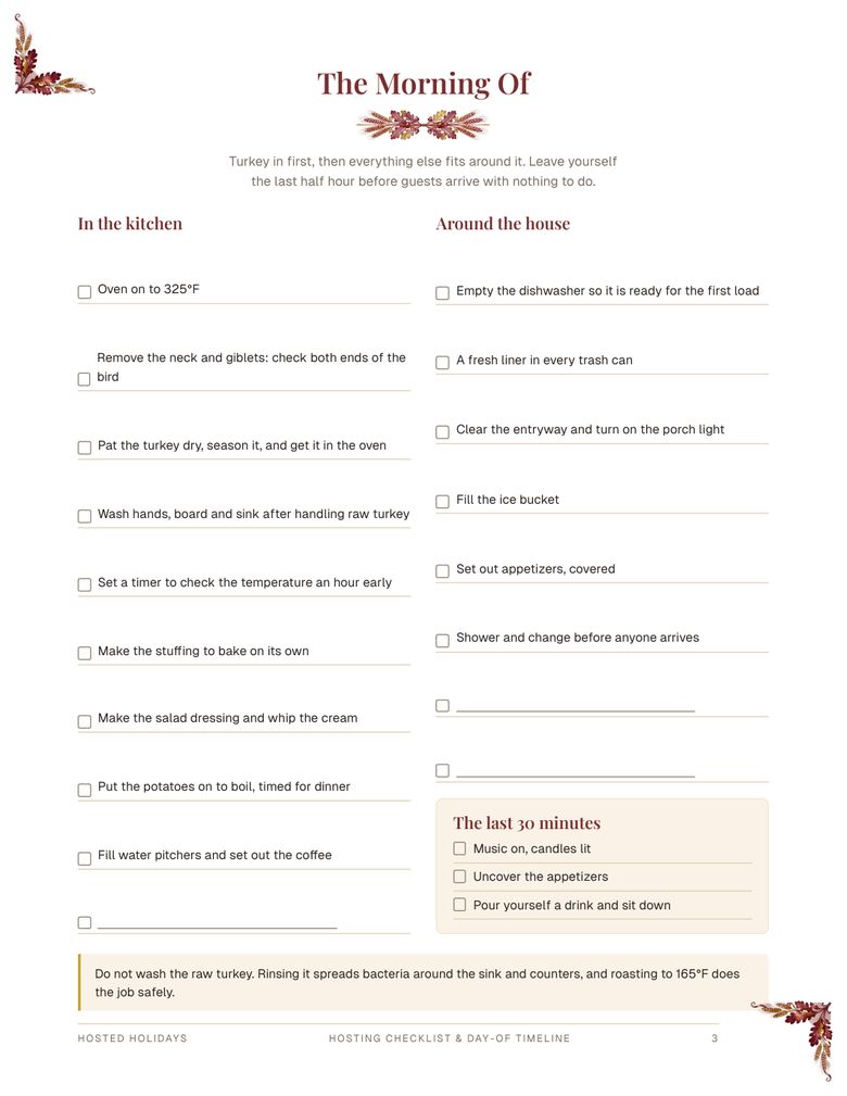 Page 3 of Hosting Checklist & Day-Of Timeline