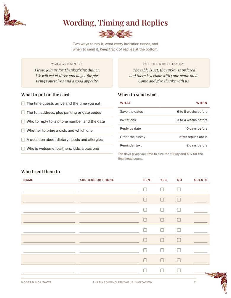 Page 2 of Thanksgiving Editable Invitation