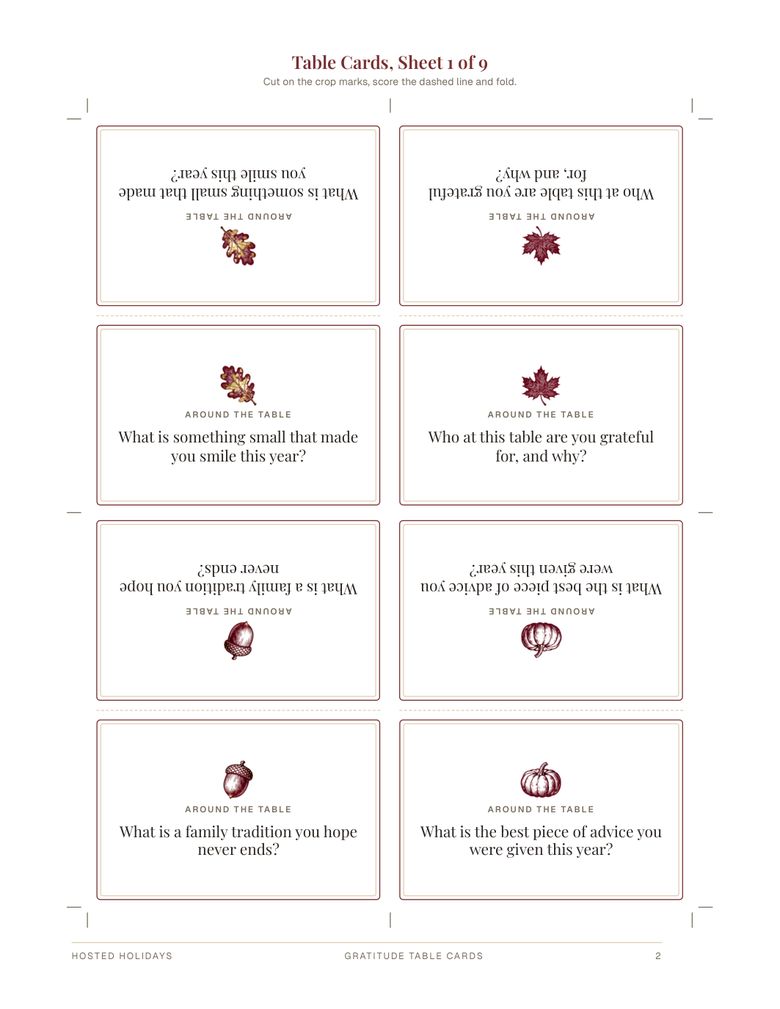 Page 2 of Gratitude Table Cards