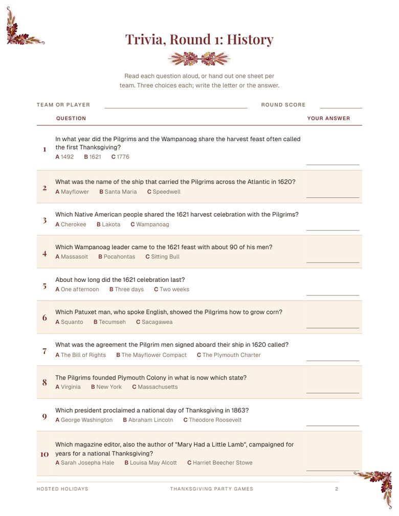 A page from the Thanksgiving Party Games Bundle