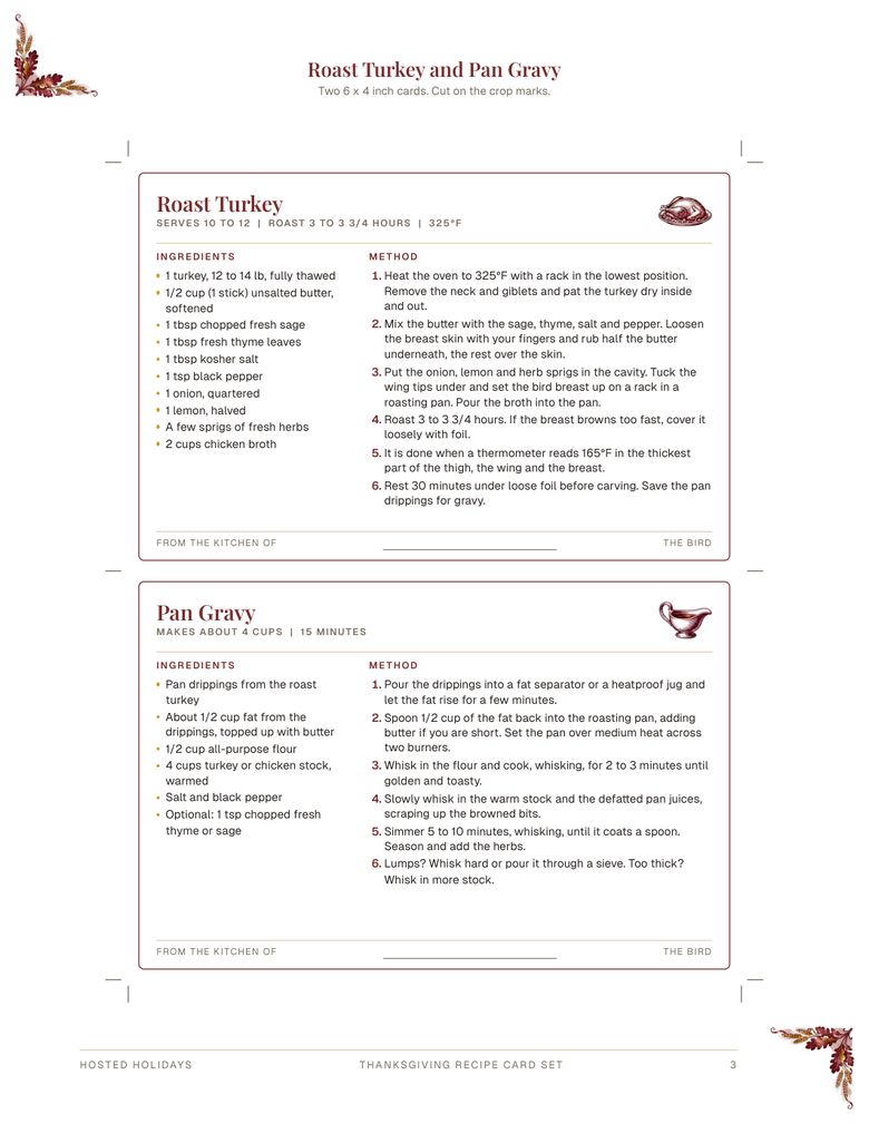 Page 3 of Thanksgiving Recipe Card Set