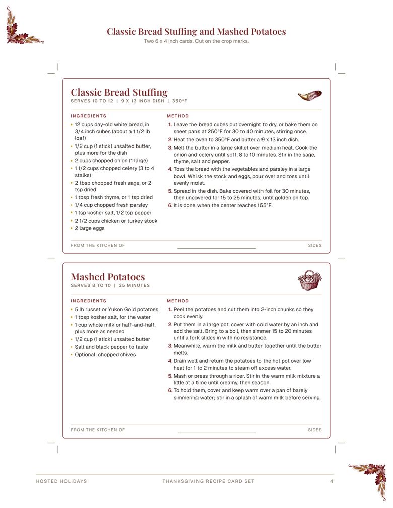 Page 4 of Thanksgiving Recipe Card Set