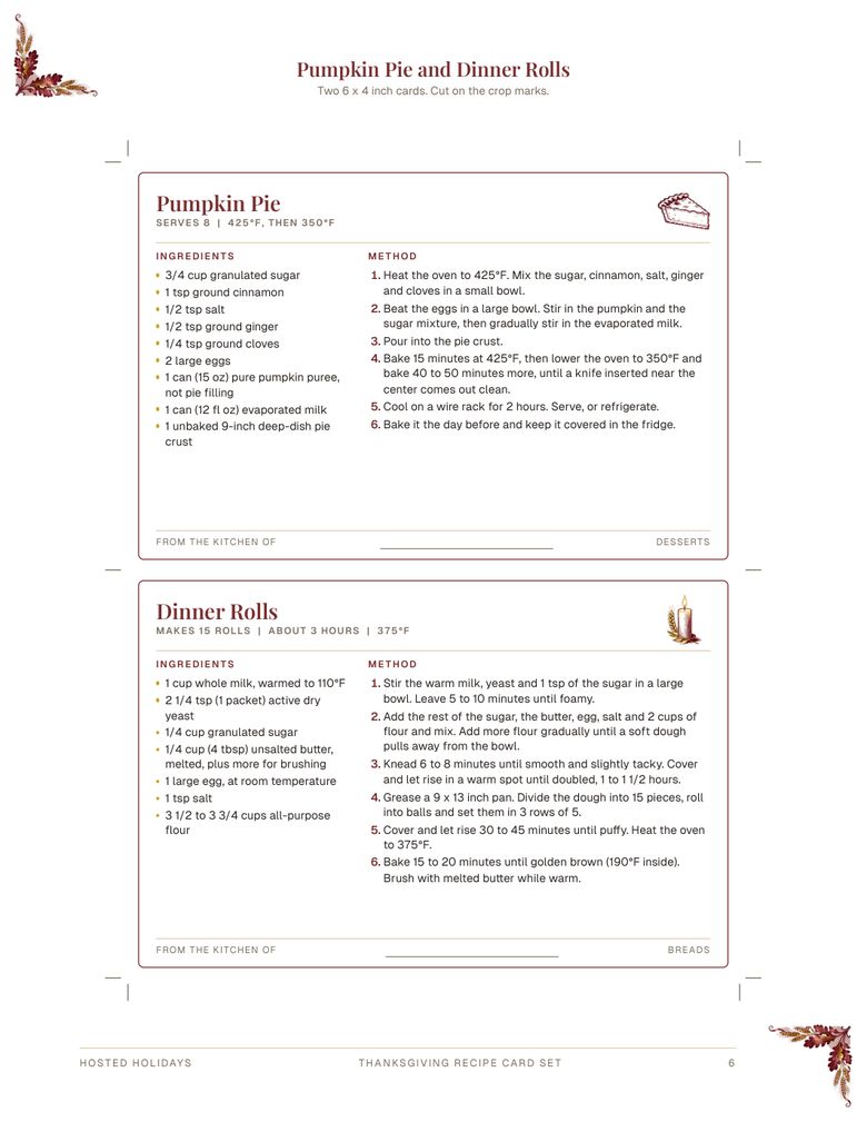 Page 6 of Thanksgiving Recipe Card Set