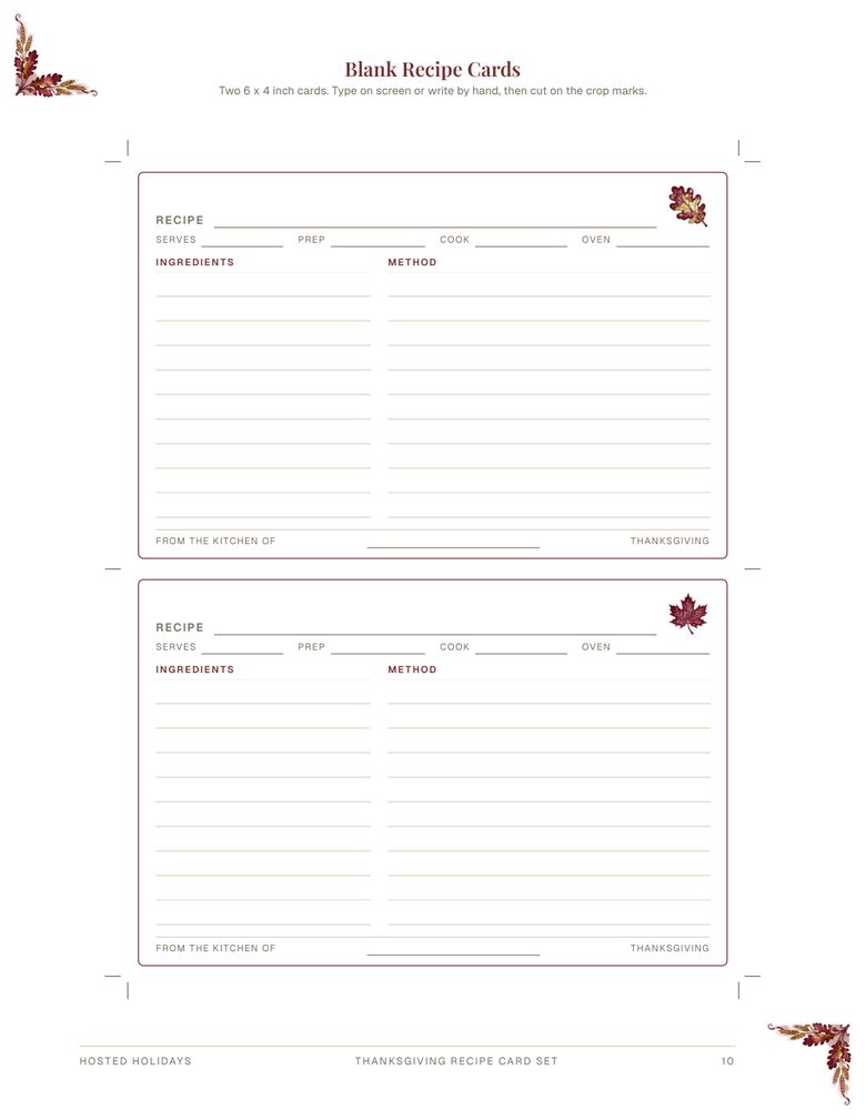 Page 10 of Thanksgiving Recipe Card Set