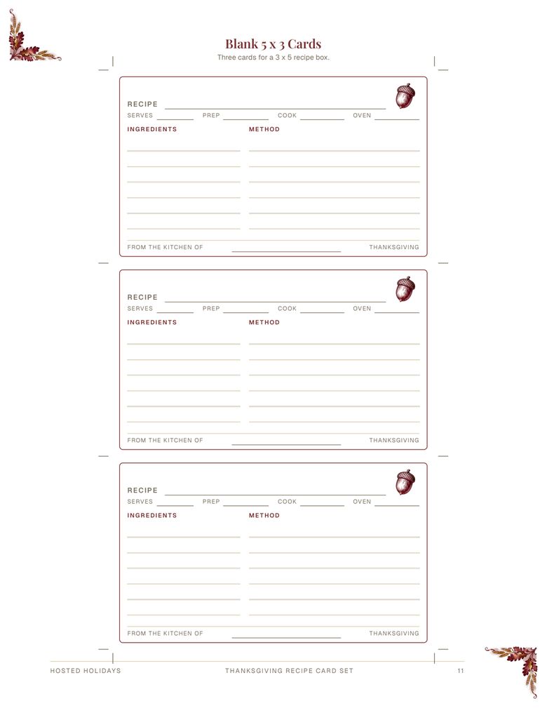 Page 11 of Thanksgiving Recipe Card Set